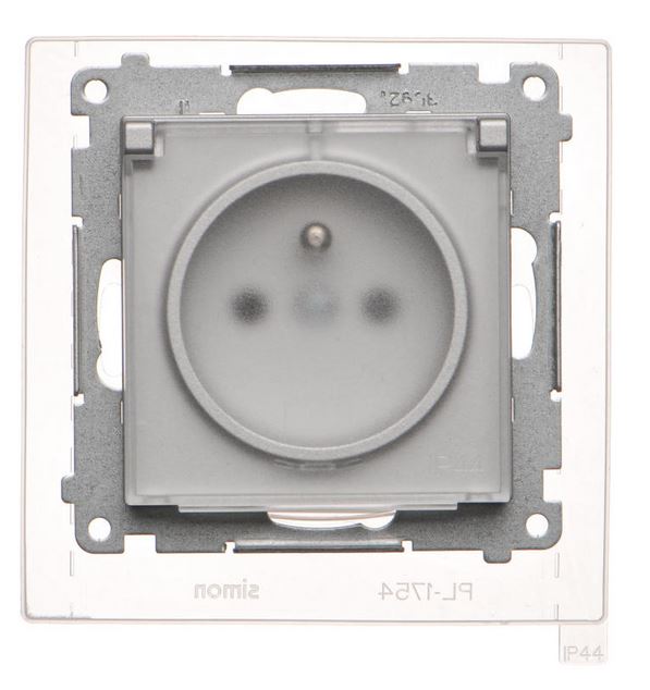 Kontakt Simon Gniazdo do wersji IP44 z uszczelką klapka transparentna Simon 55 - aluminium mat