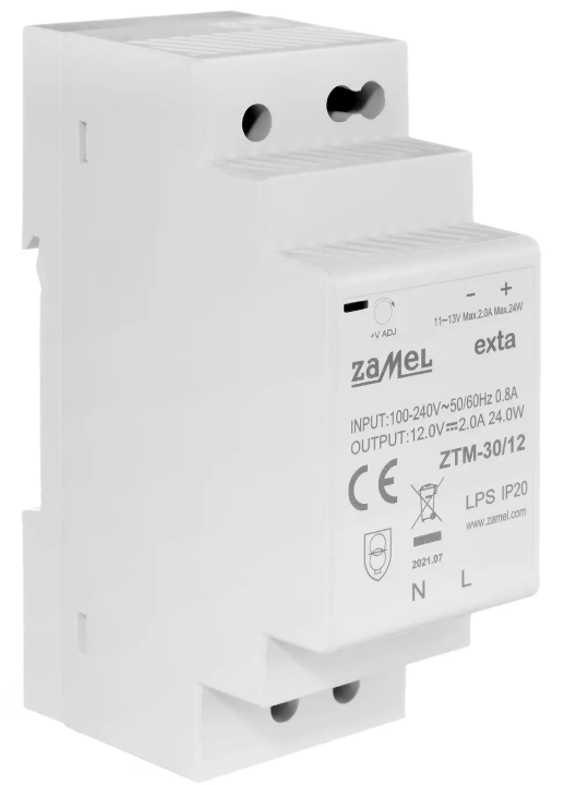 Zasilacz impulsowy ZAMEL ZTM-30/12 na szynę DIN (TH35) 30W, 12V DC