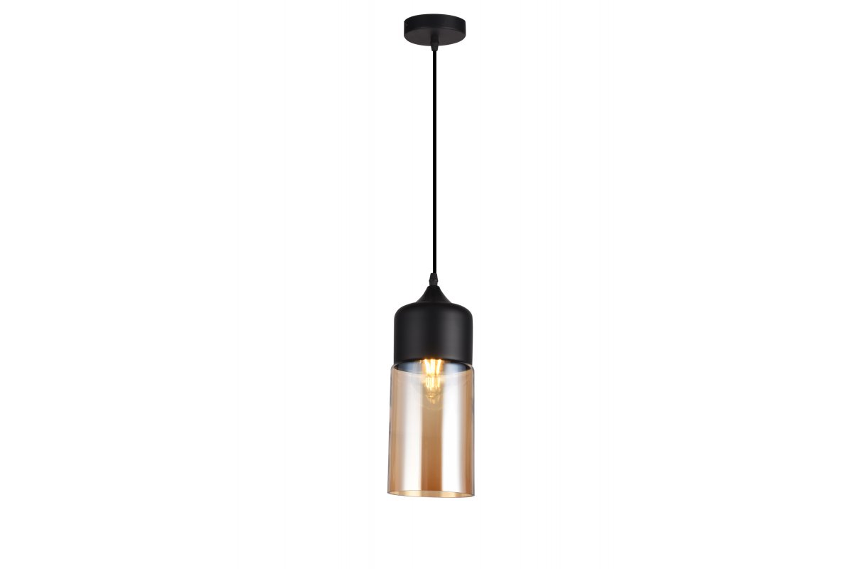 Lampa wisząca LENDER Ø18 E27- czarny/bursztynowy