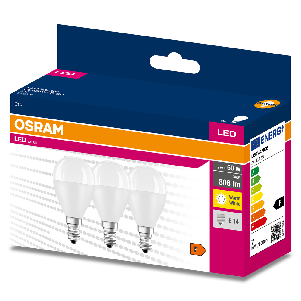 Żarówka LED VALUE CLASSIC P 60 7.5W/2700K E14 - trójpak