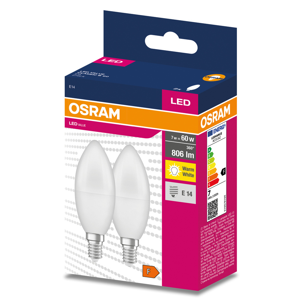 Żarówka LED VALUE CLASSIC B 60 7.5W/2700K E14 - dwupak