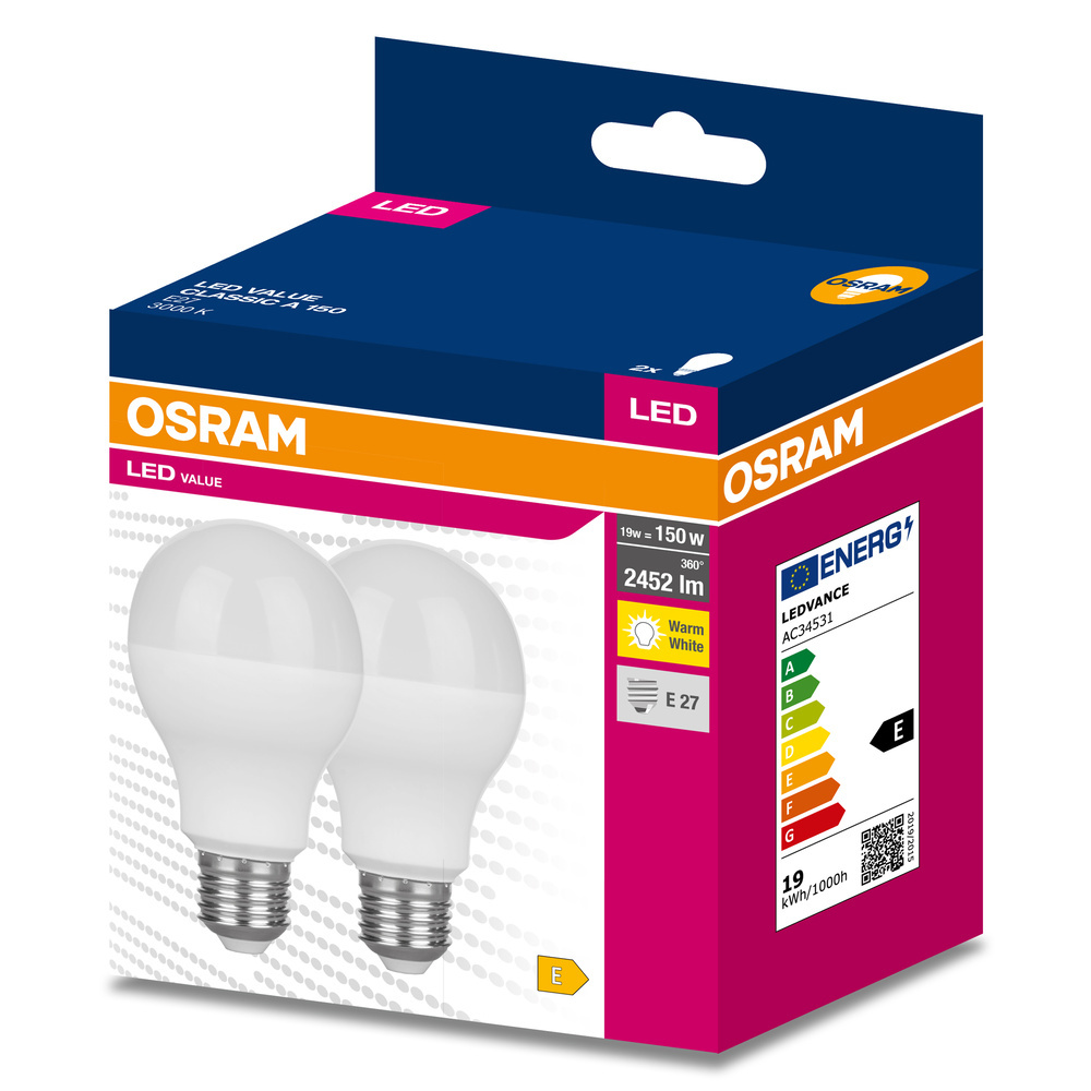 Żarówka LED VALUE CLASSIC A 150 19W/3000K E27 - dwupak