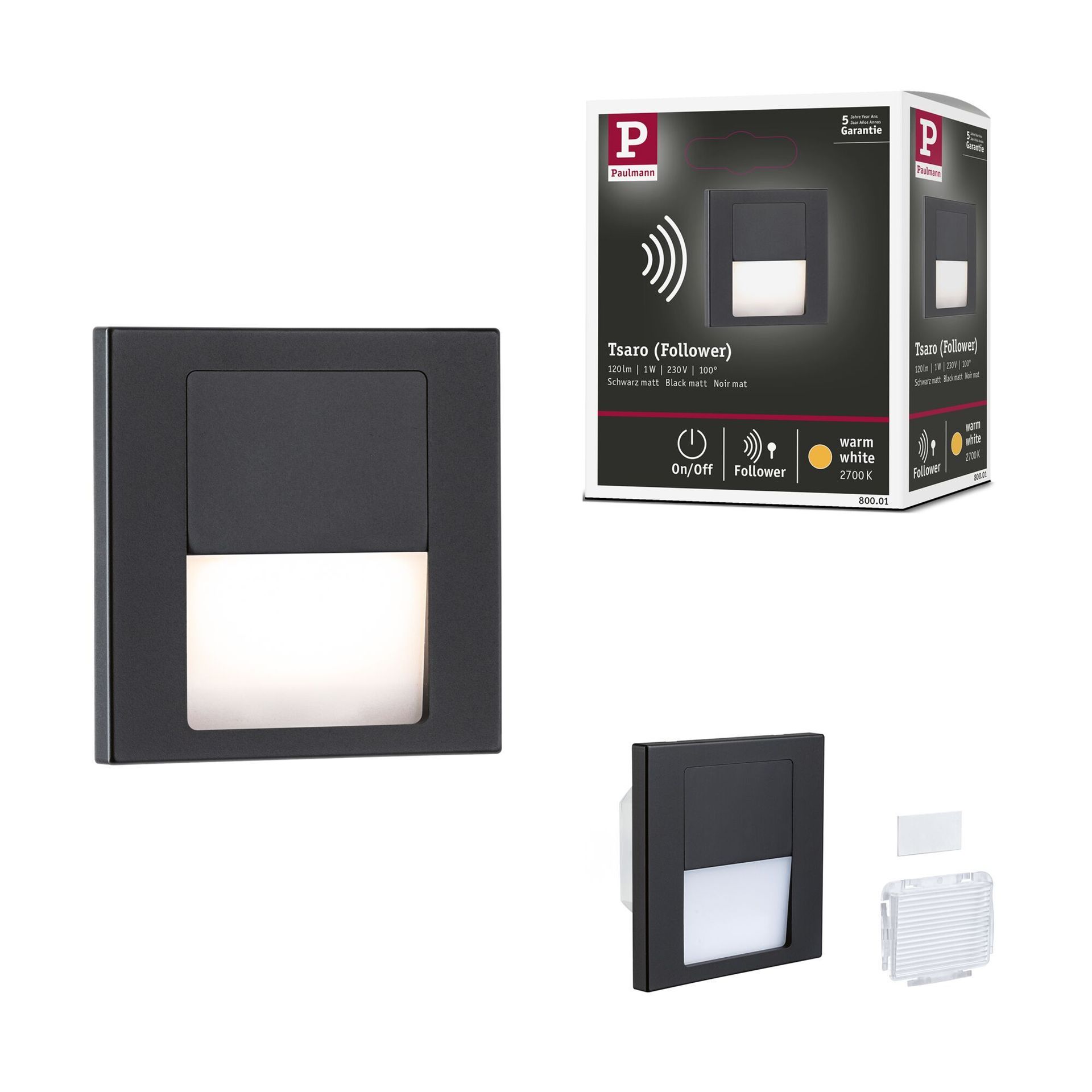 Oprawa schodowa TSARO kwadrat LED 1W 2700K - czarny