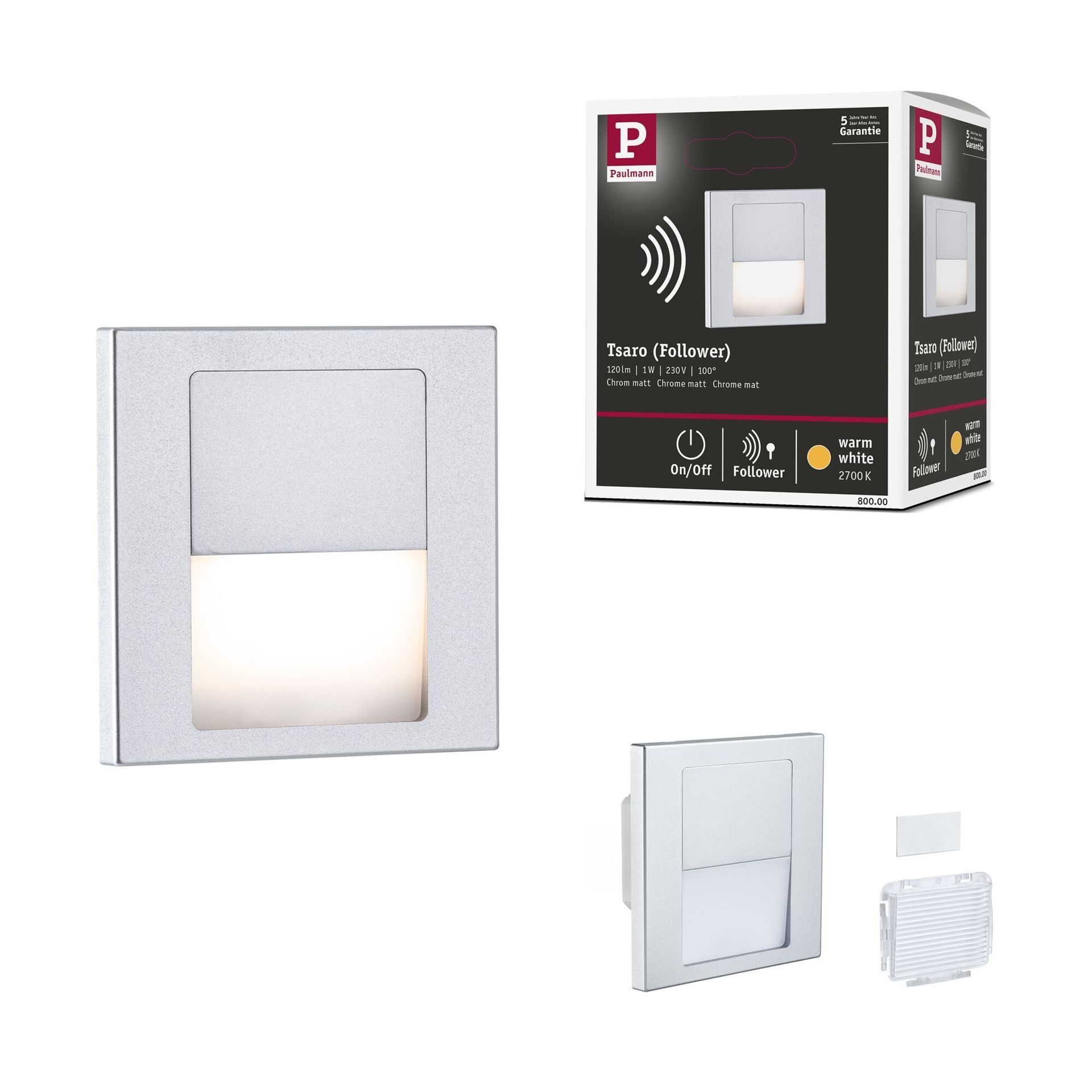 Oprawa schodowa TSARO kwadrat LED 1W 2700K -chrom