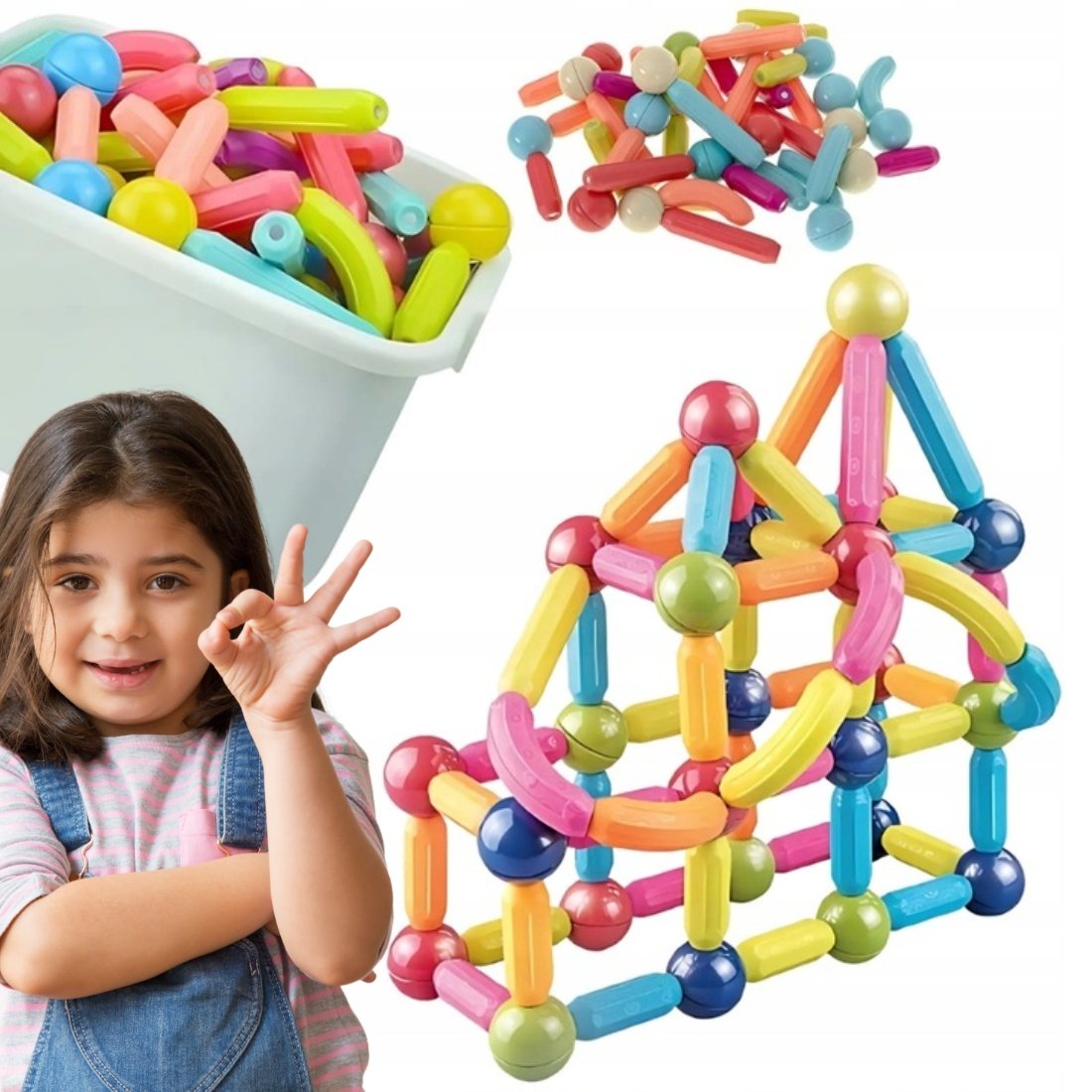 KLOCKI MAGNETYCZNE PATYCZKI KULE KONSTRUKCYJNE EDUKACYJNE BOX DZIECI 25 el