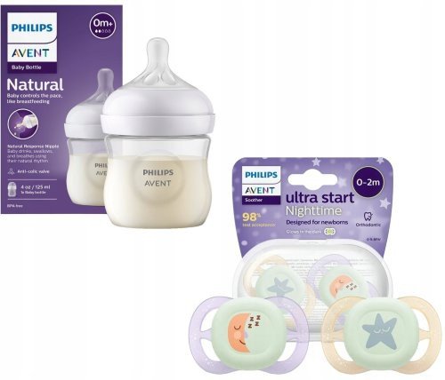 AVENT ZESTAW: BUTELKA NATURAL RESPONSE 125 ML + 2x SMOCZEK USPOKAJAJĄCY 0+