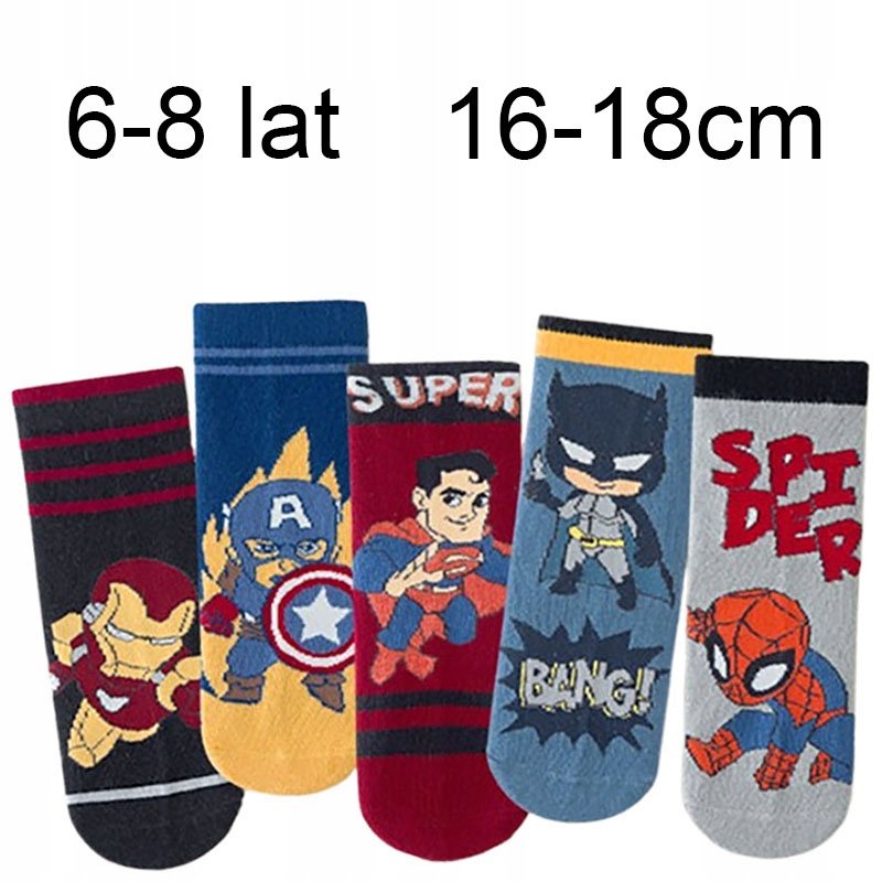 SKARPETY dziecięce BAWEŁNIANE skarpetki 16-18cm AVENGERS 6-8lat ZESTAW 5par