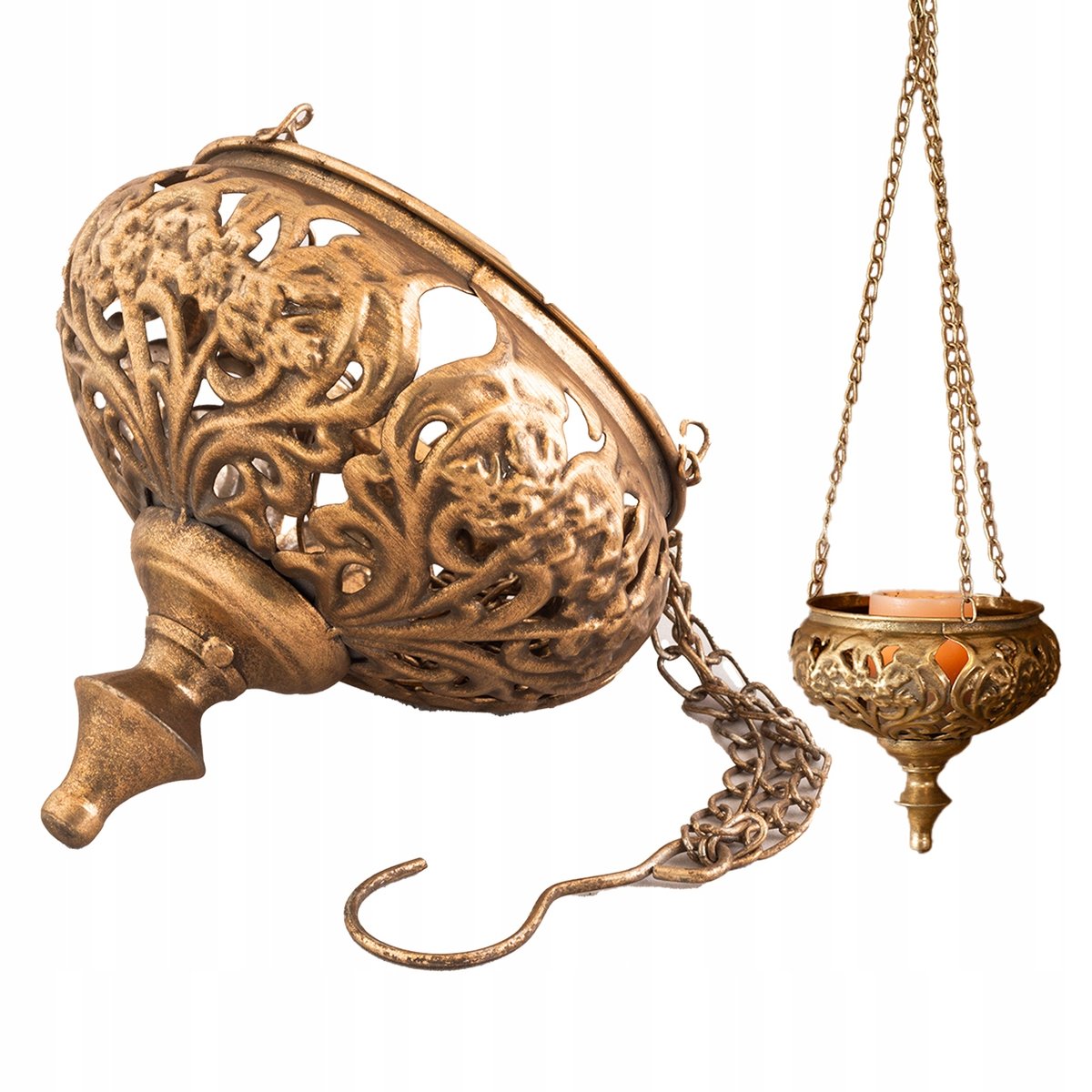 ŚWIECZNIK ZŁOTY WISZĄCY METALOWY na tealight retro vintage śr. 16cm