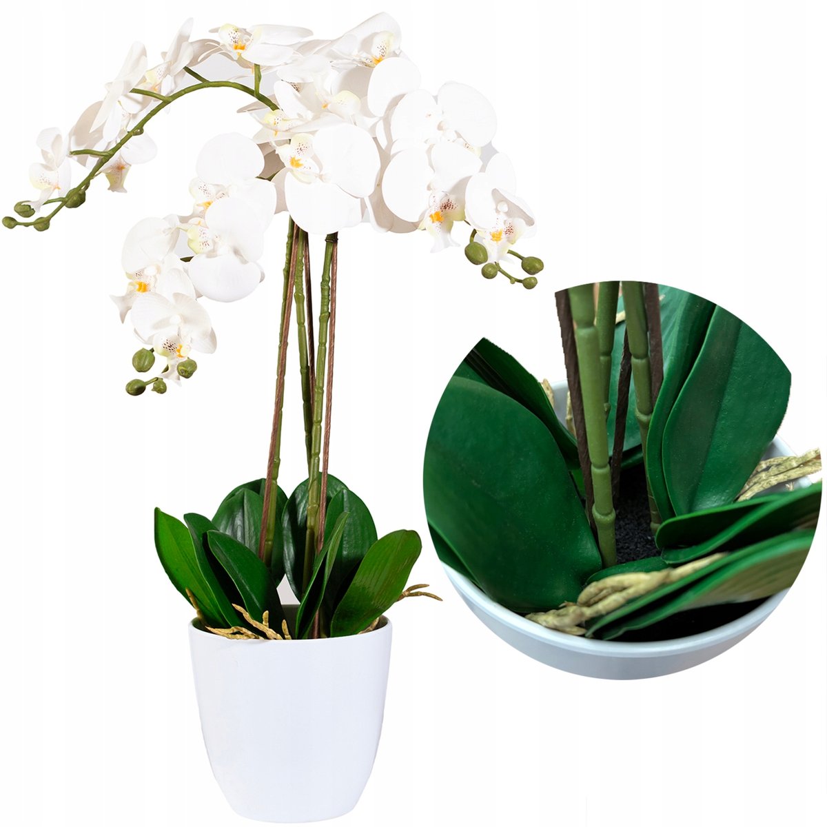 SZTUCZNY STORCZYK W DONICZCE 70cm DUŻY BIAŁY gumowy 3 pędy roślina kwiat