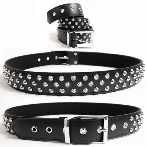 pasek z CONE STUD 3-rzędowy, skóra naturalna -XXL