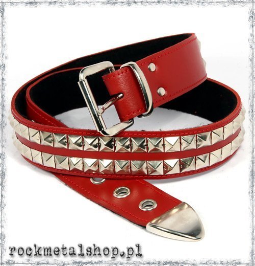 pasek z ćwiekami 2-rzędowy PYRAMID czerwony, z odstępami gęsty [WZ-4] (D)-XXL