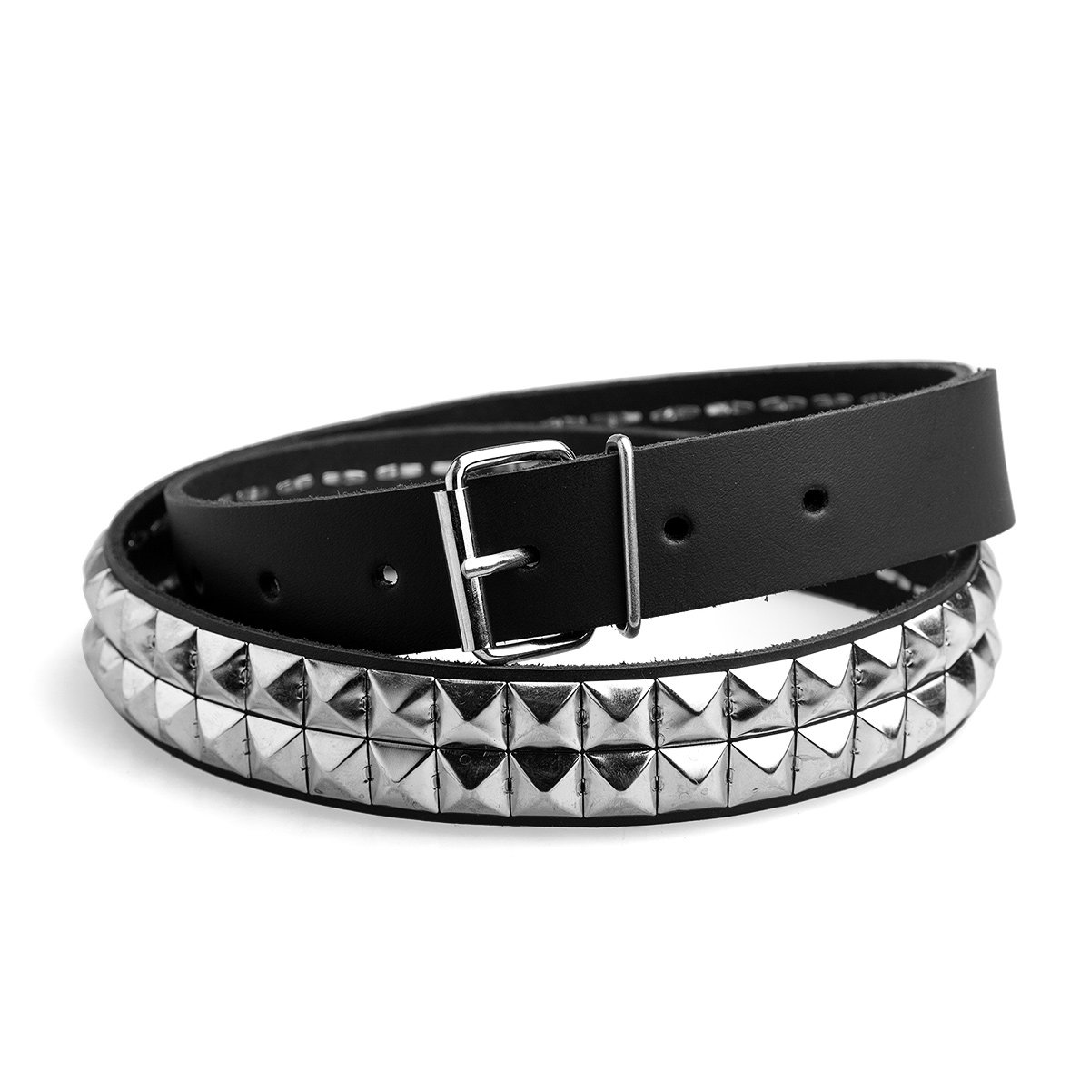 pasek 2-rzędowy z ćwiekami PYRAMID gęsty (skóra naturalna-3mm) -XXL