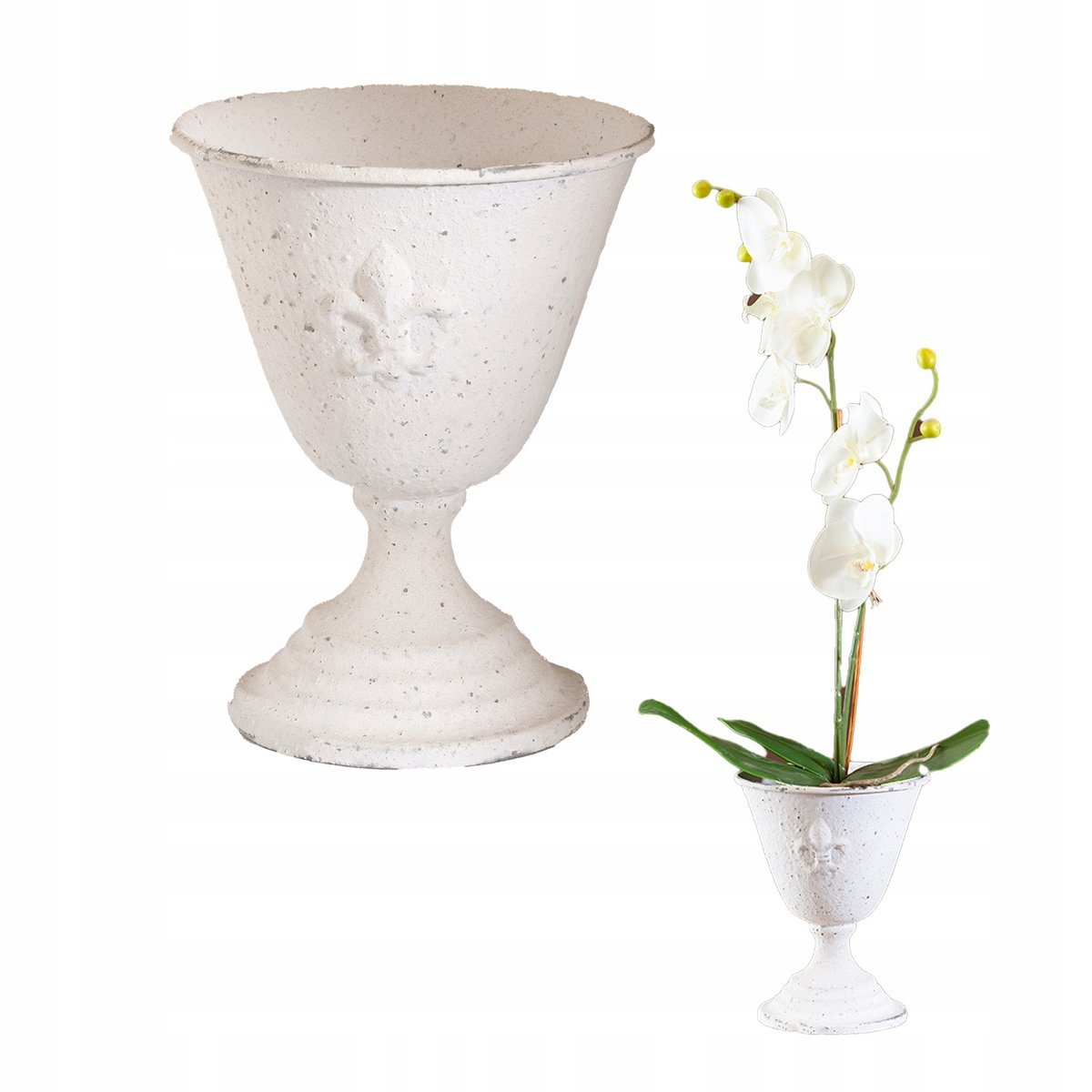 DONICZKA KIELICH BIAŁA METALOWA retro vintage postarzana stojąca