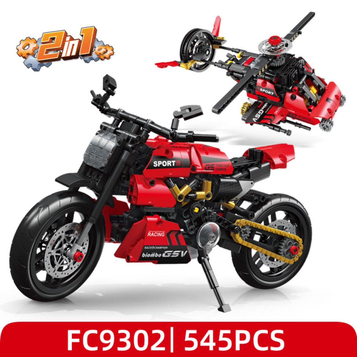 Klocki Forange FC9302 Motocykl + Helikopter 2w1 545 el. 6+