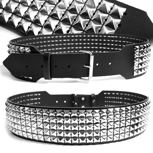 pasek z ćwiekami 5-rzędowy PYRAMID gęsty skóra naturalna-XL