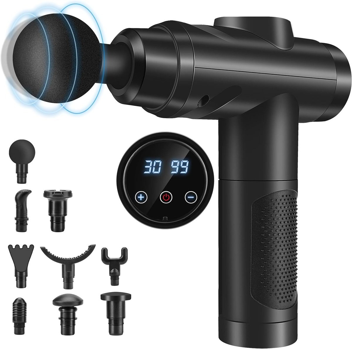 ZEROLIA Masażer Pistolet do Masażu Mięśni 30 Poziomów 9 Głowic Ekran LCD