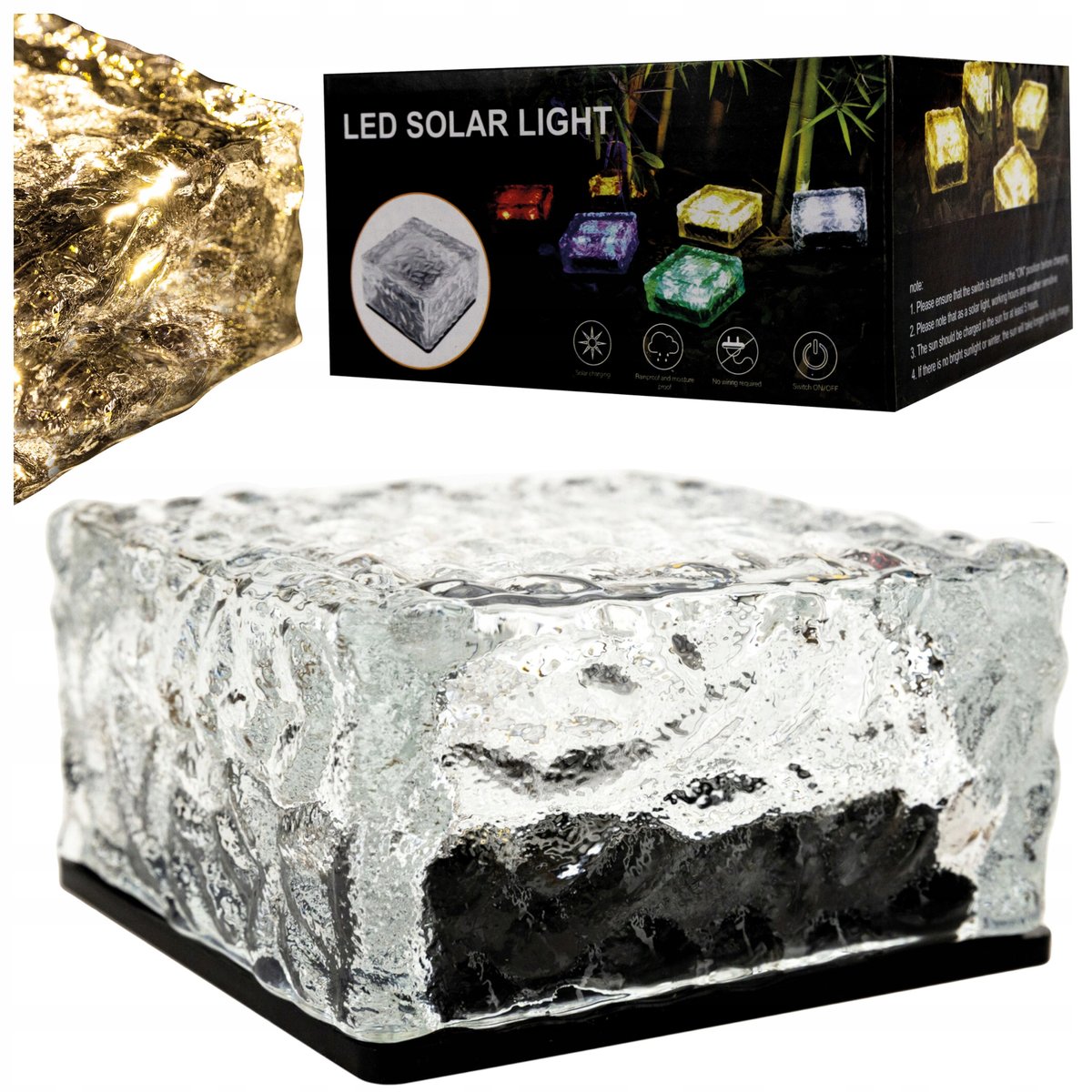 Lampa Solarna Ogrodowa LED Najazdowa Gruntowa Kostka Czujnik Zmierzchu 4LED