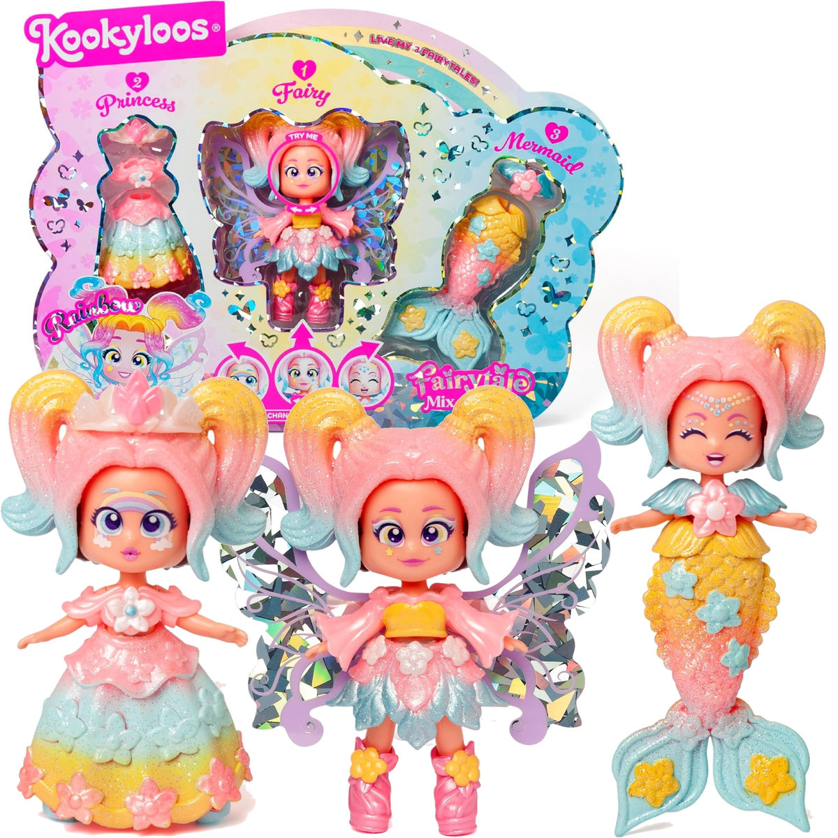 Kookyloos Figurka Kolekcjonerska Fairytale Rainbow 3w1 Wróżka Syrenka Księżniczka