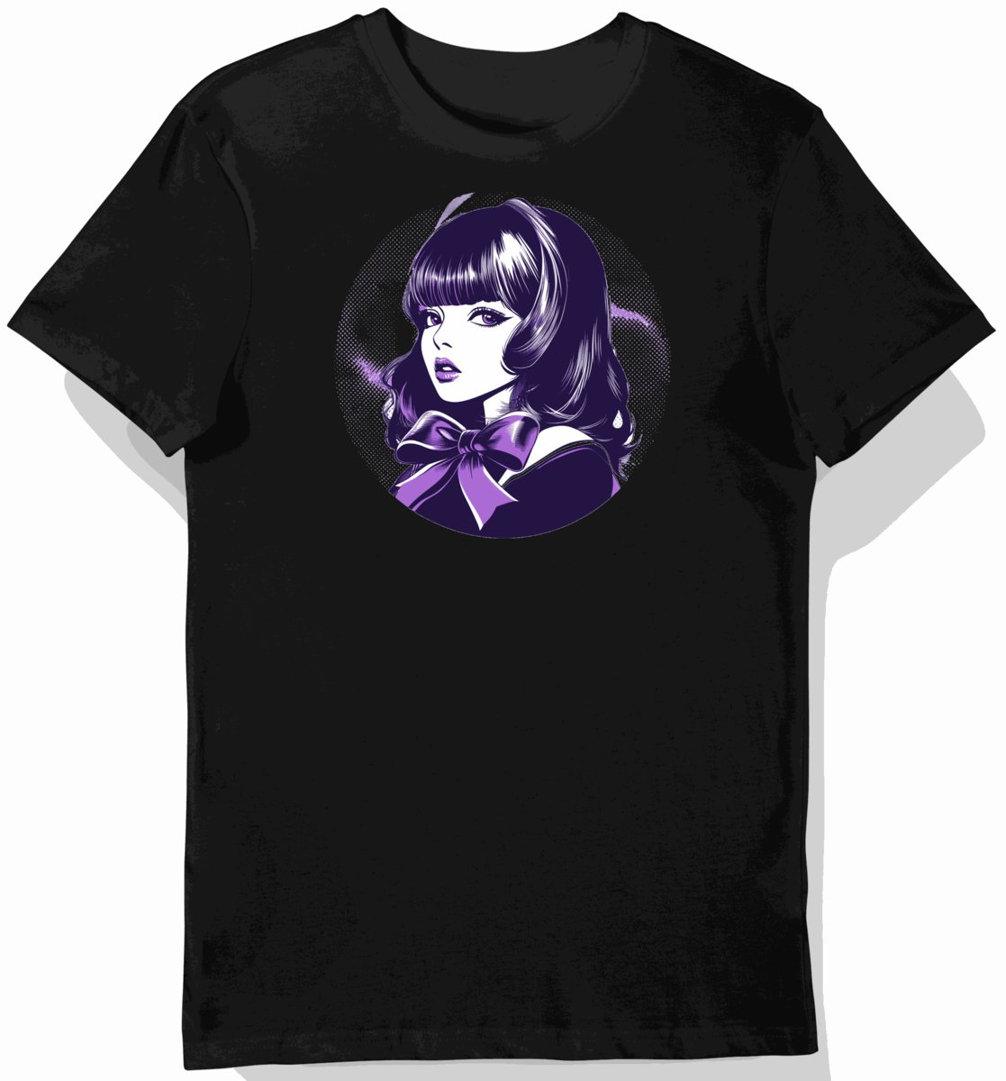 Koszulka męska czarna z nadrukiem fioletowej kokardy AKB48 XL
