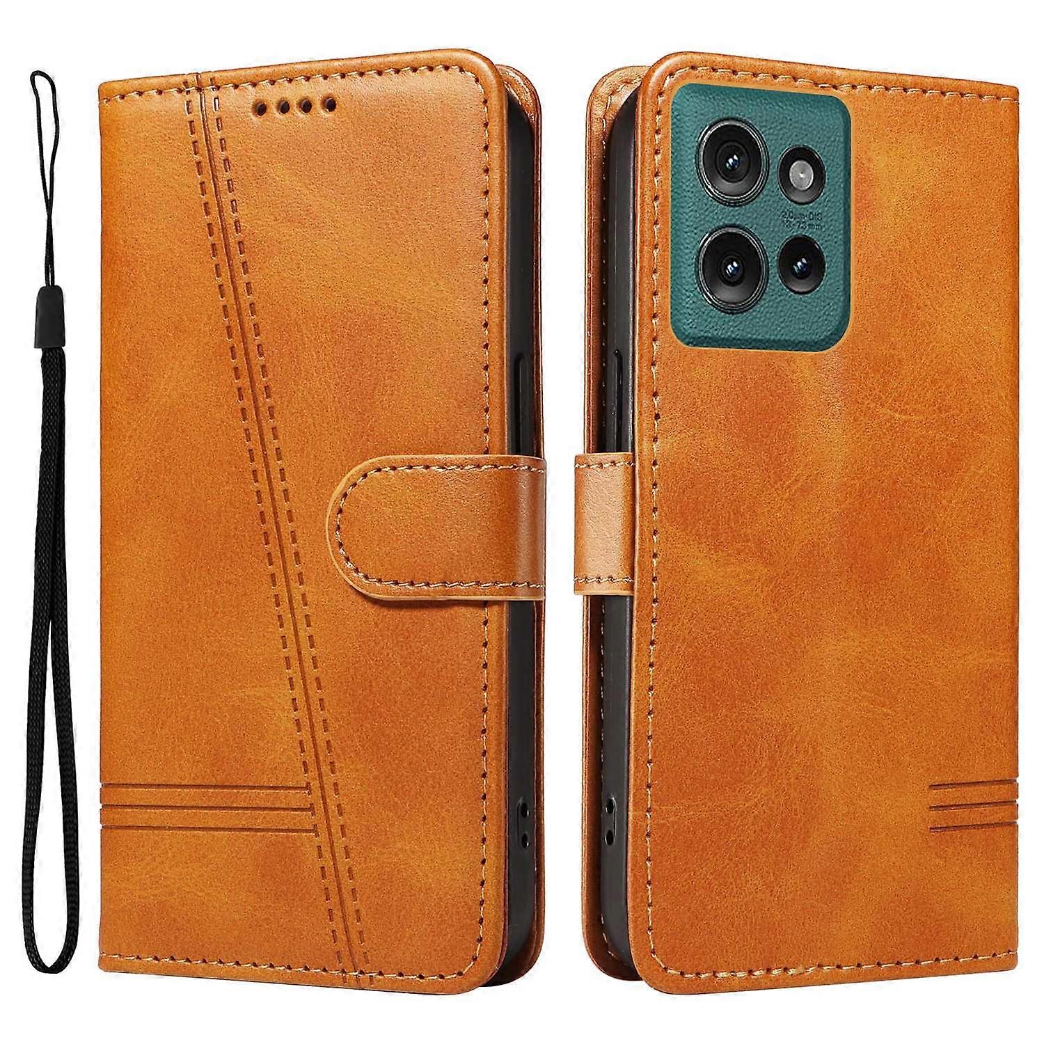 Do Motorola Edge 50 5G Etui Portfel z klapką T-Shape Lines Skórzany pokrowiec na telefon - żółty Wielobarwny Yellow