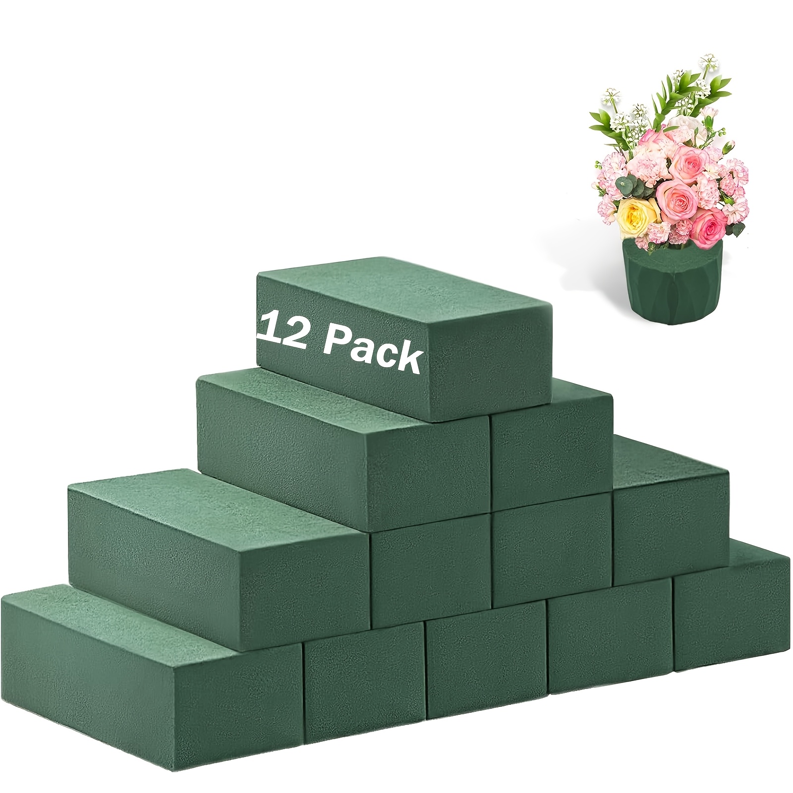 TEMU Zestaw 12 Bloków z Zielonej Pianki Kwiatowej o Wysokiej Gęstości, Prostokątne, 14x8x4.5 cm / 5.51*3.15*1.77 cala, Idealny do Kwiaciarni i