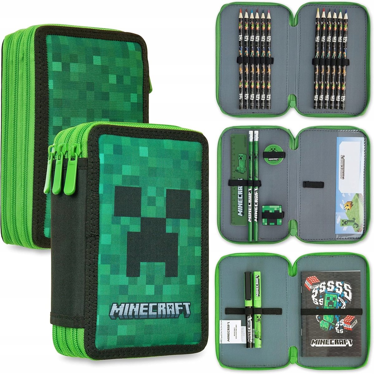 Piórnik Minecraft Dla Dzieci Do Szkoły Wiele Przegródek Zielony Creeper