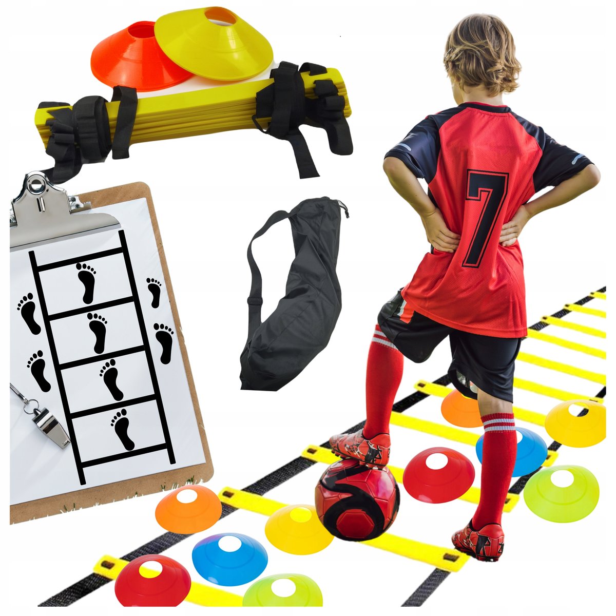 PROFESJONALNY ZESTAW PIŁKARSKI DRABINKA TRENINGOWA KOORDYNACYJNA + PACHOŁKI