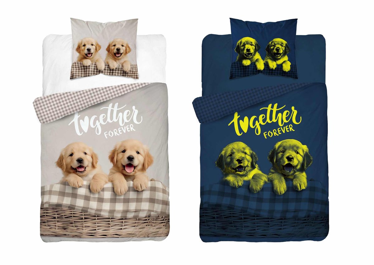 Pościel bawełniana dziecięca świecąca 160x200 5553a psy fluo