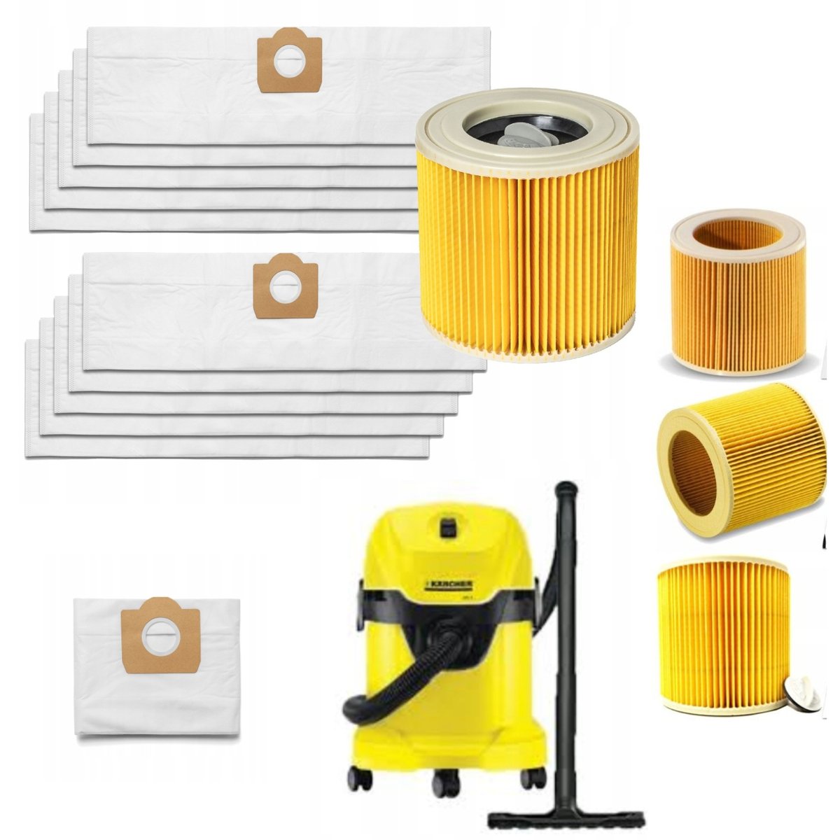 ZESTAW XXL WORKÓW DO ODKURZACZA + FILTR POWIETRZA KARCHER WD3 syntetyczne
