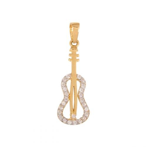 Złota Przywieszka Gitara z Cyrkoniami 585 0.90 gr Rodium