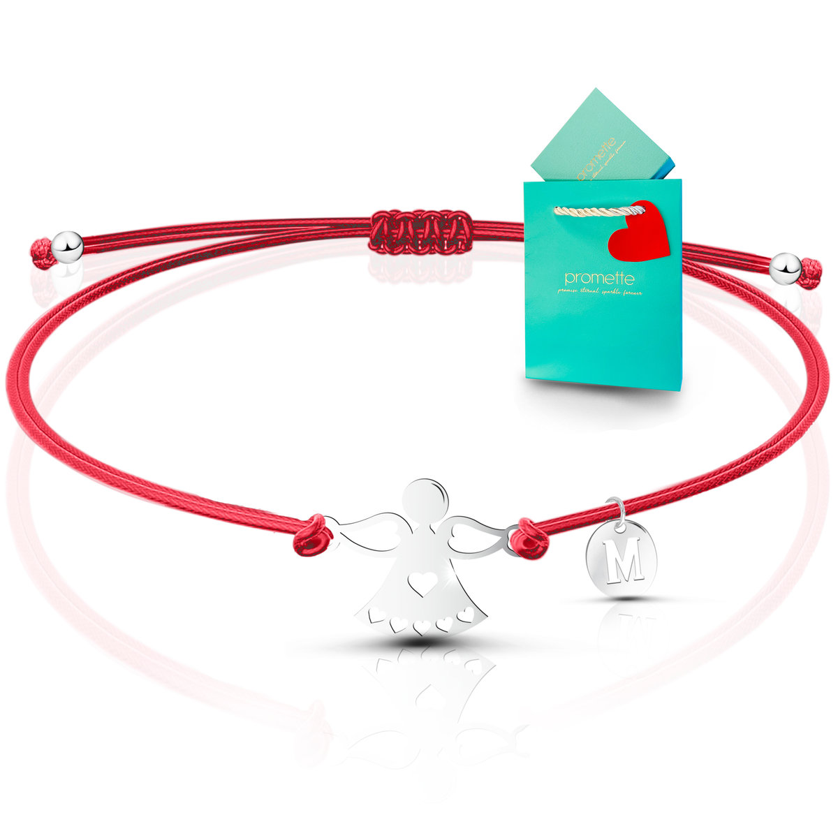Bransoletka dla dziewczynki na sznurku na szczęście aniołek z Twoją literką