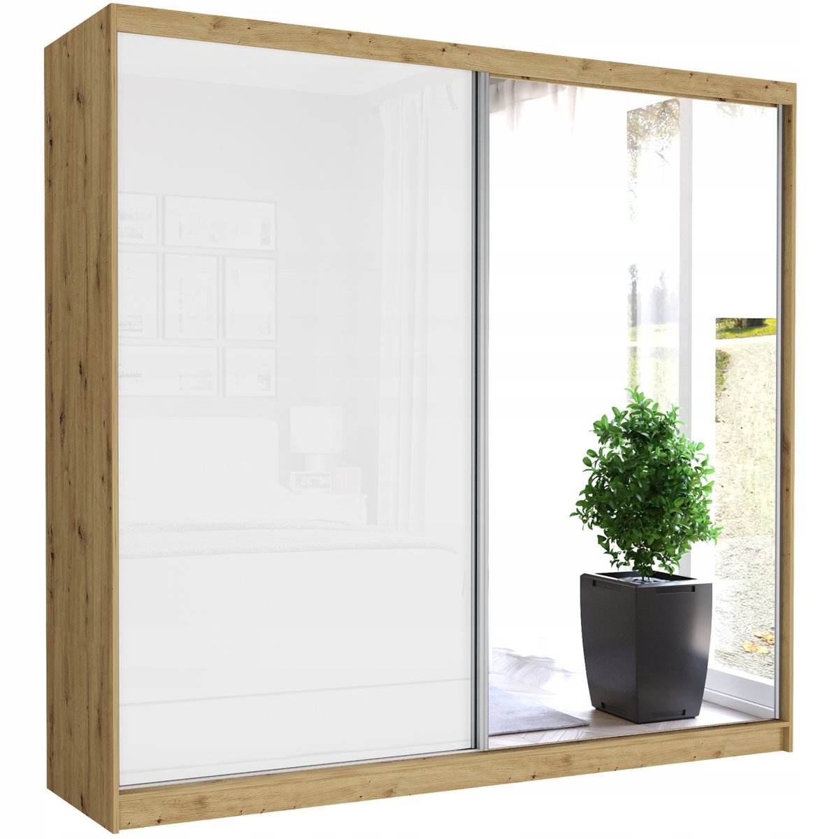 Szafa przesuwna Selvio V 233 cm z lustrem i biały półpołysk