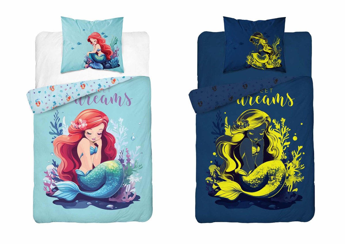 Pościel bawełniana dziecięca świecąca 160x200 5549a syrenka fluo