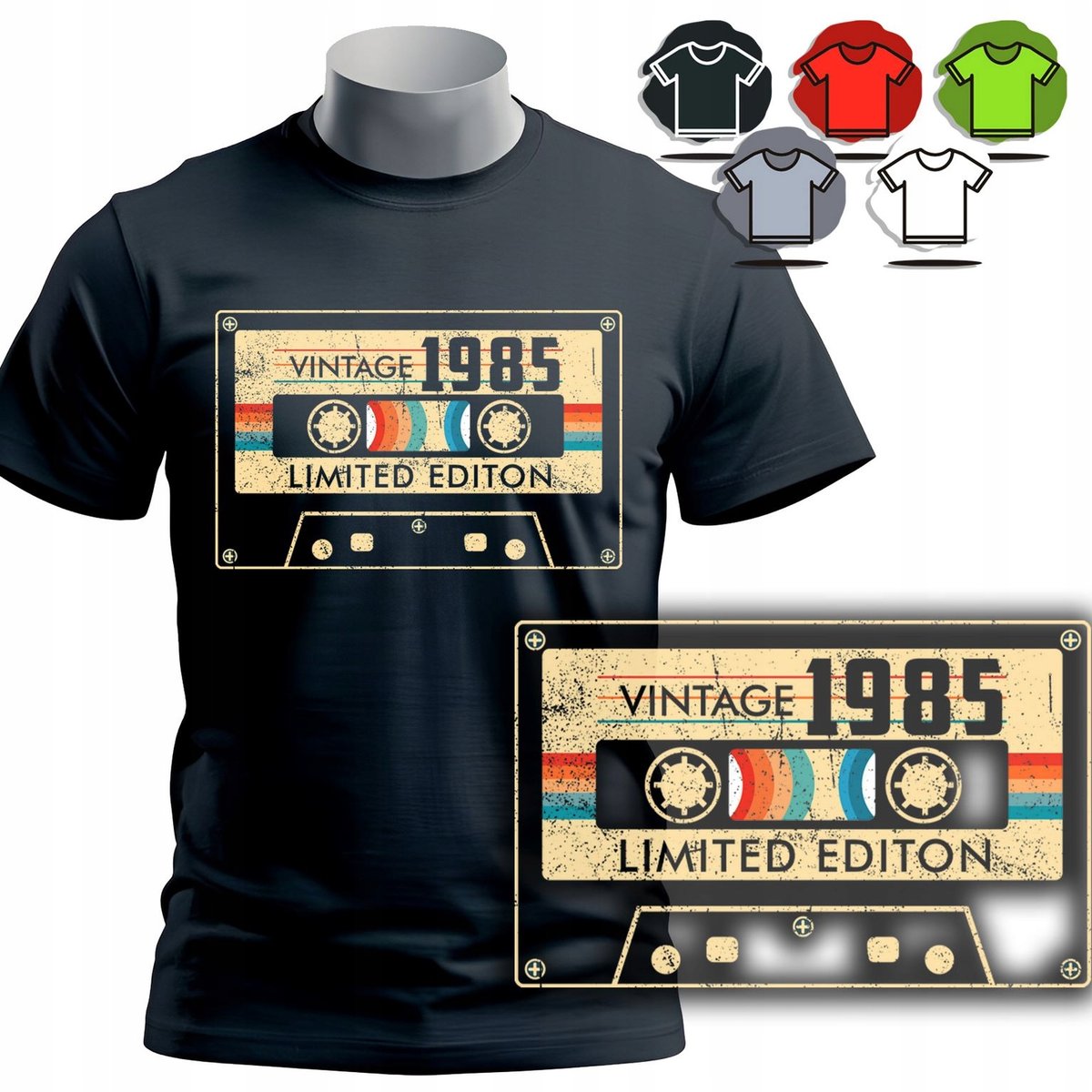 KOSZULKA T-SHIRT MĘSKI - 1985 Classic Kaseta NA 40 URODZINY - XS