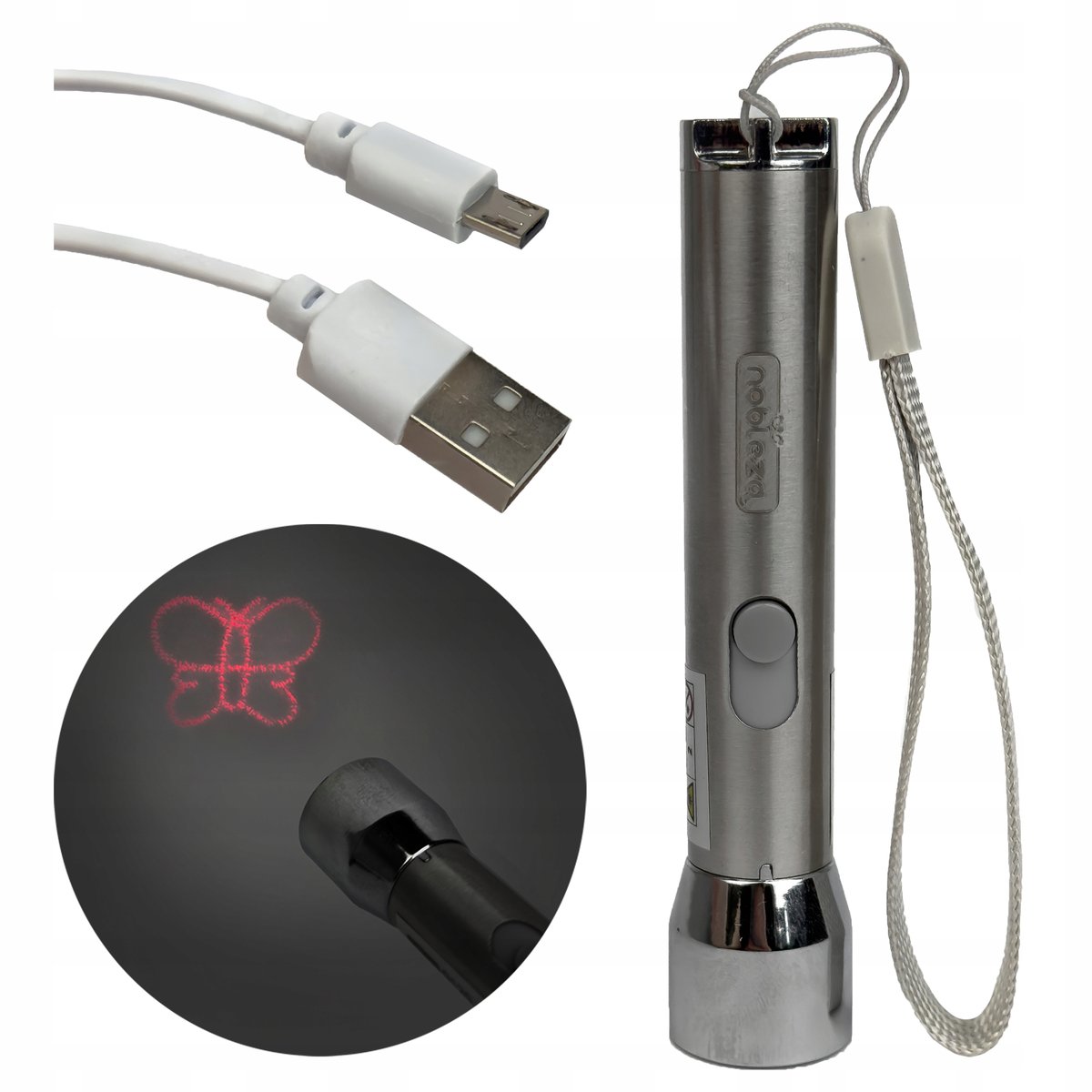 MOCNY LASER zabawka dla kota ŁADOWANY NA USB lampka WOODA