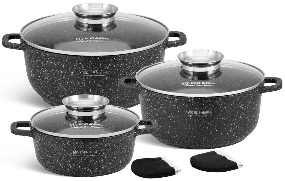 GARNKI MARMUROWE 6el Zestaw Komplet Garnków 8140