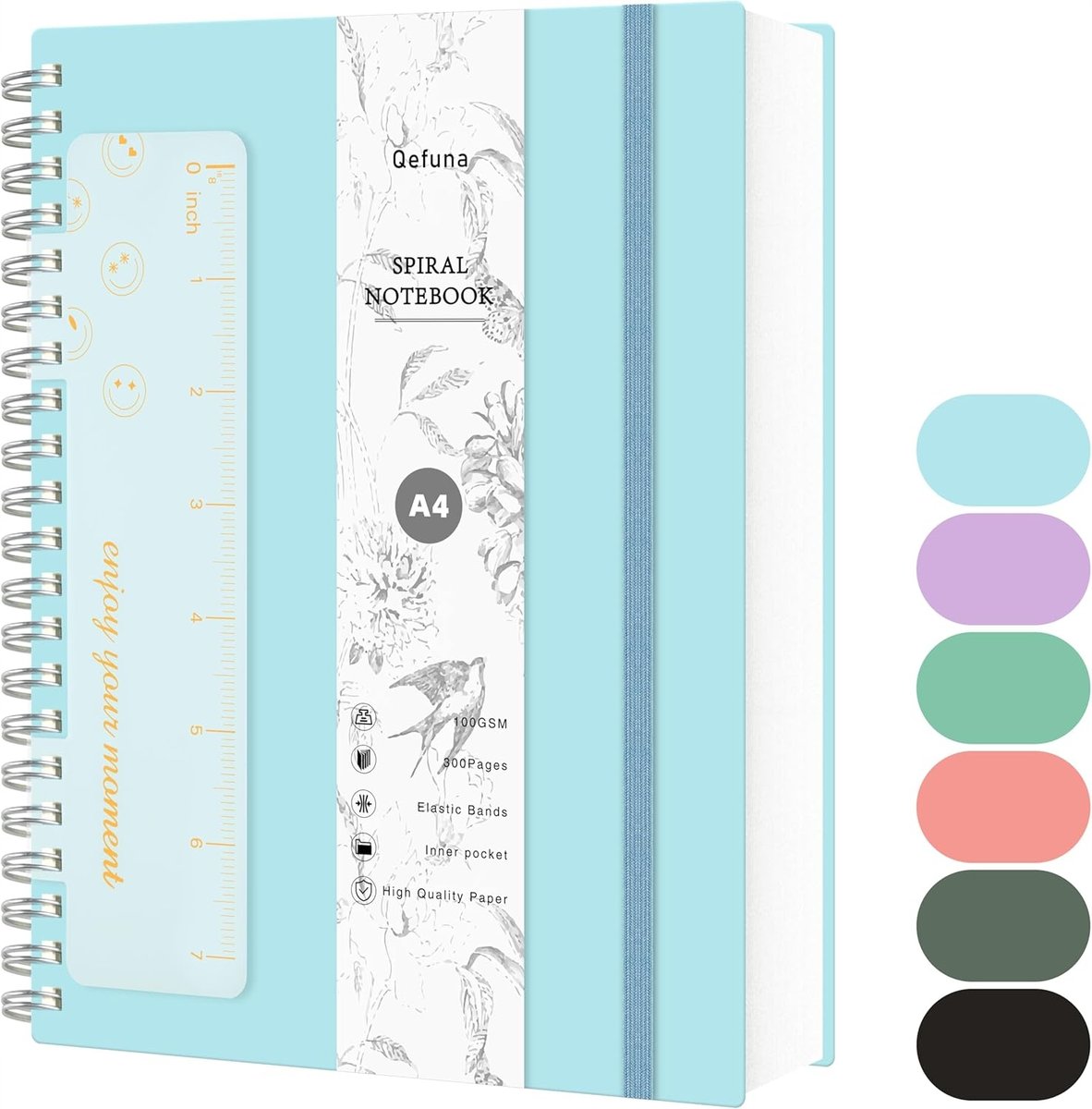 Notatnik A5 300 Stron 100 G/M² Dziennik W Linie Spiralny Twarda Okładka