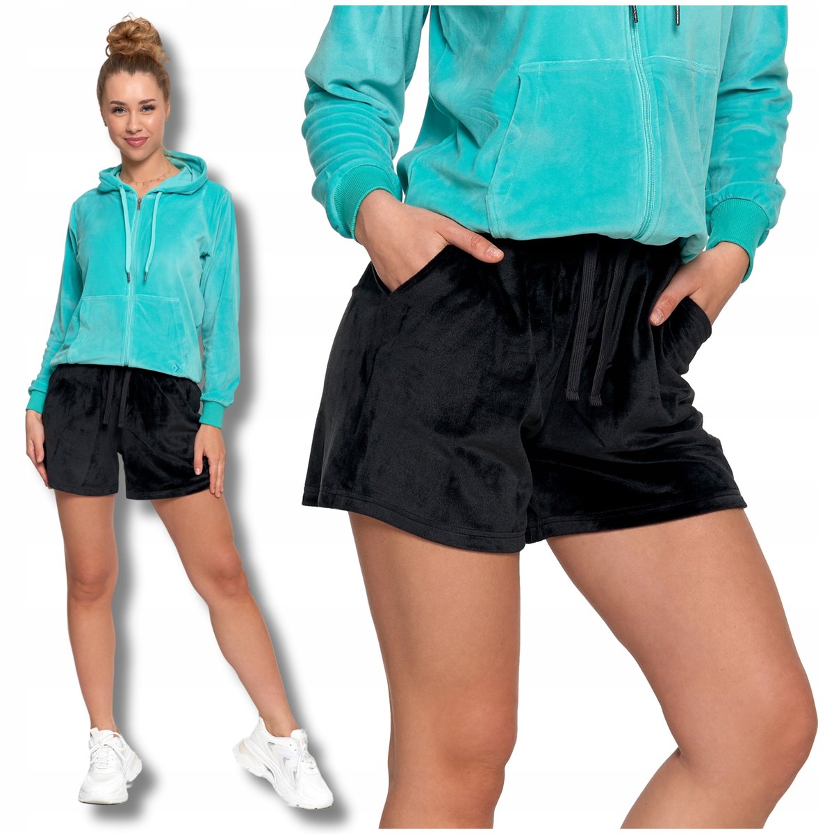 Welurowe Szorty Damskie Krótkie Spodenki z Wysokim Stanem Stylowe MORAJ M