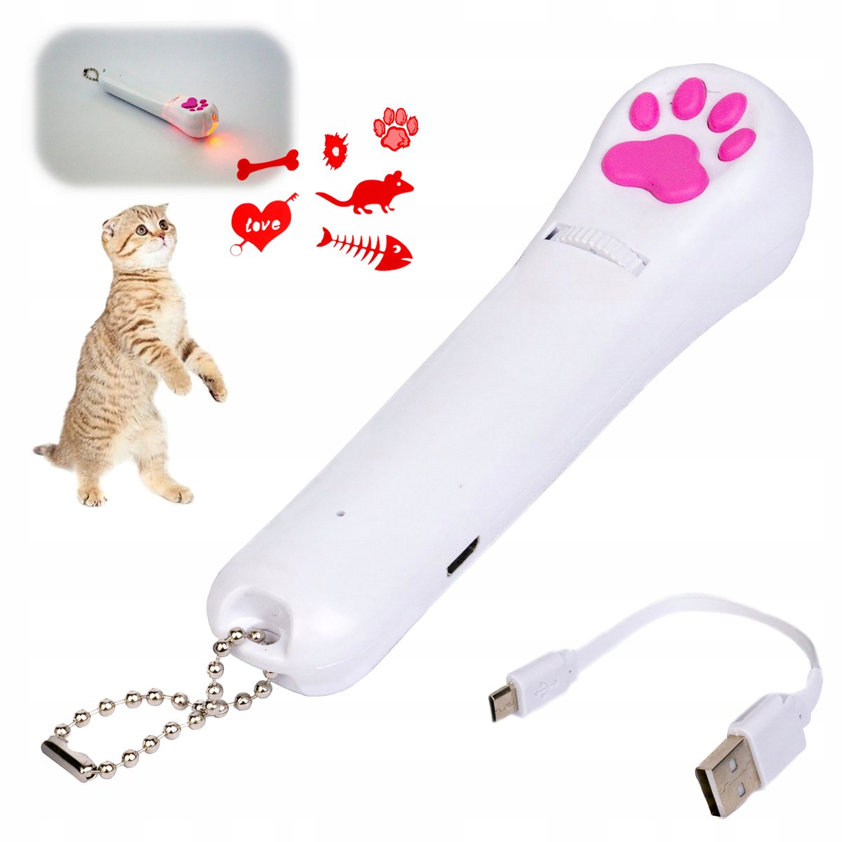 MOCNY LASER zabawka dla kota ŁADOWANY NA USB wzory
