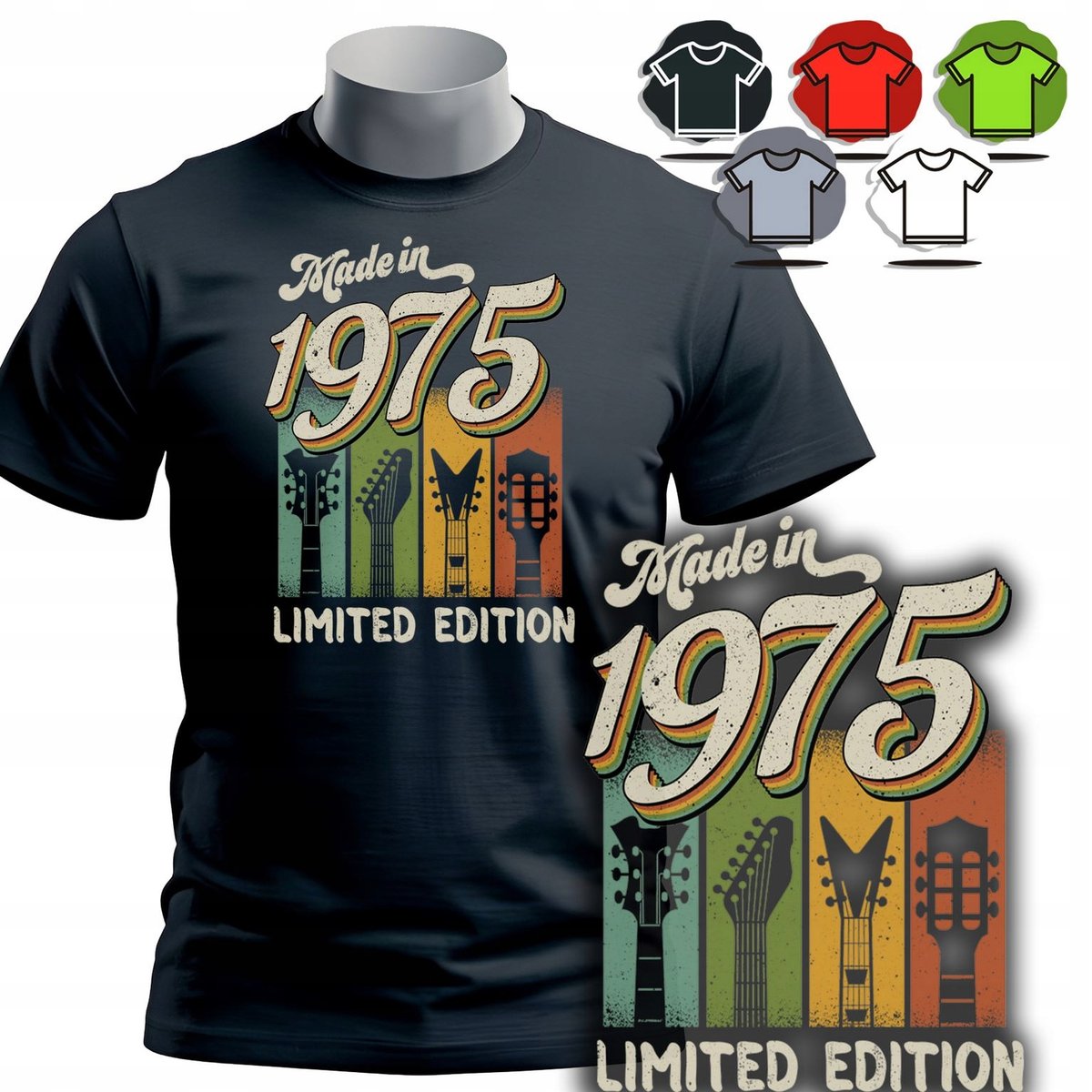 KOSZULKA T-SHIRT MĘSKI - MADE IN 1975 ROCK NA 50 URODZINY - L