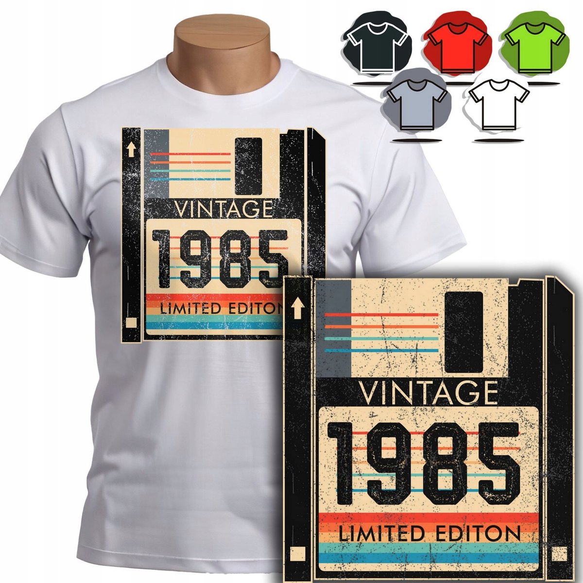 KOSZULKA T-SHIRT MĘSKI - Limitowana classic dyskietka NA 40 URODZINY - XXL