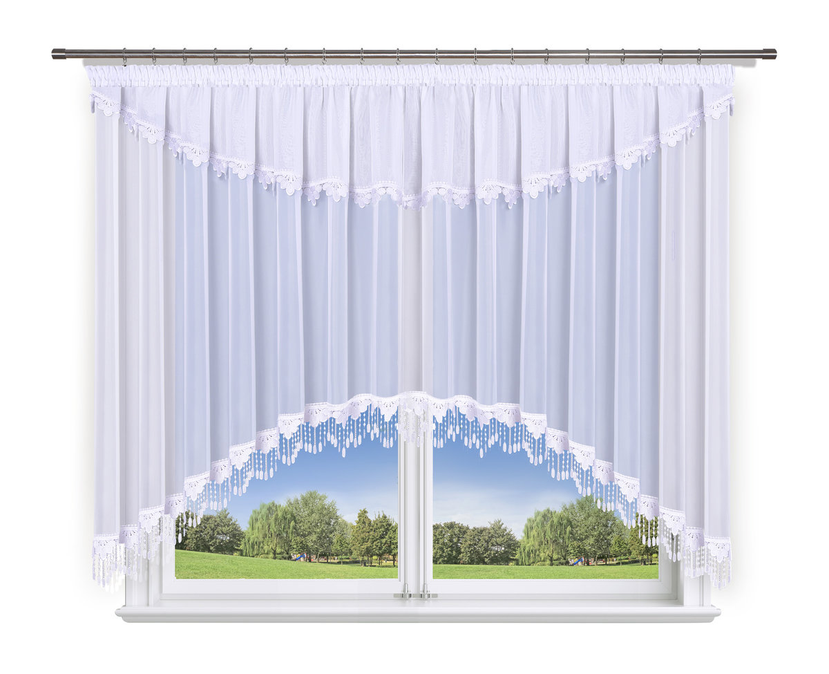 Firana gotowa 400x180,woal, podwójny łuk z gipiurą