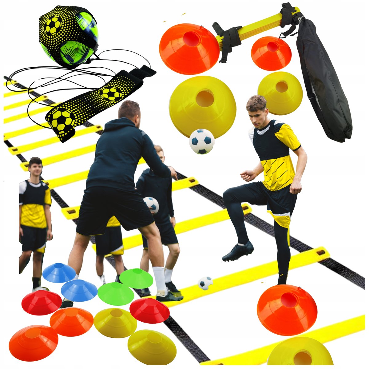 13w1 PIŁKARSKI DRABINKA KOORDYNACYJNA PACHOŁKI TRENAŻER TRENER PODAŃ ZESTAW