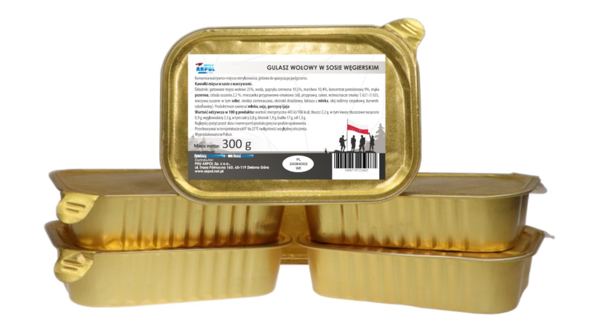 Gulasz wołowy w sosie węgierskim 300 g konserwa wojskowa tacka