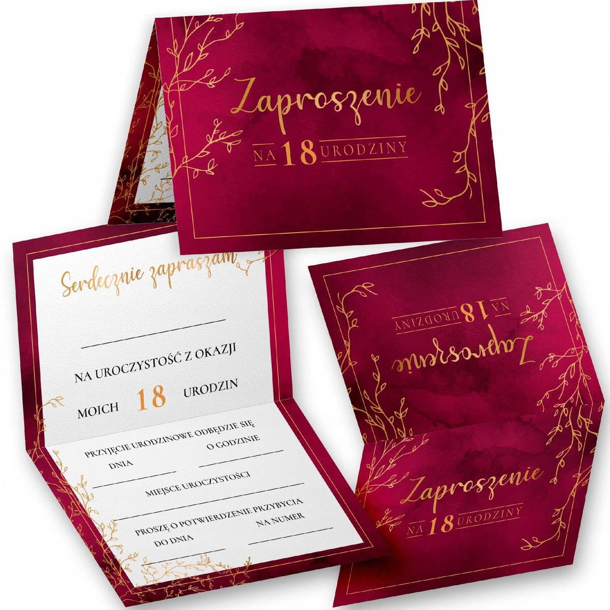 Eleganckie Zaproszenie Urodzinowe Na 18 Urodziny Bordowe Wiele Wzorów