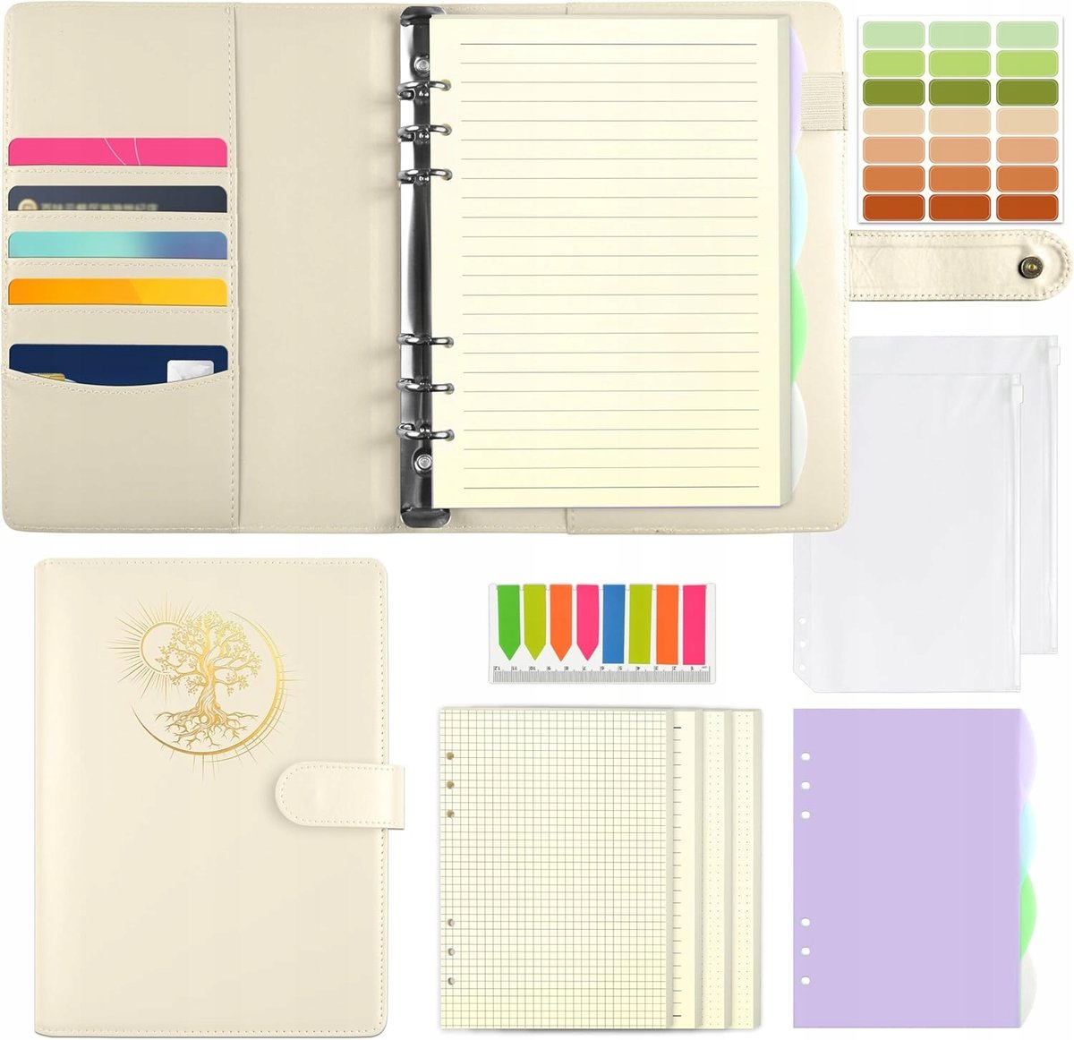 Segregator A5 180 Stron 100 G/M² Dziennik Skórzany Planer Kieszenie Biały