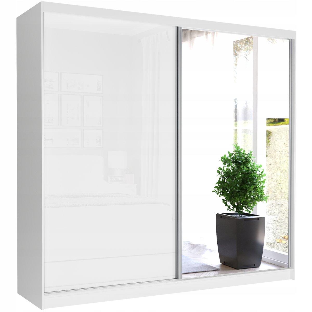 Szafa przesuwna Selvio V 233 cm z lustrem i biały półpołysk