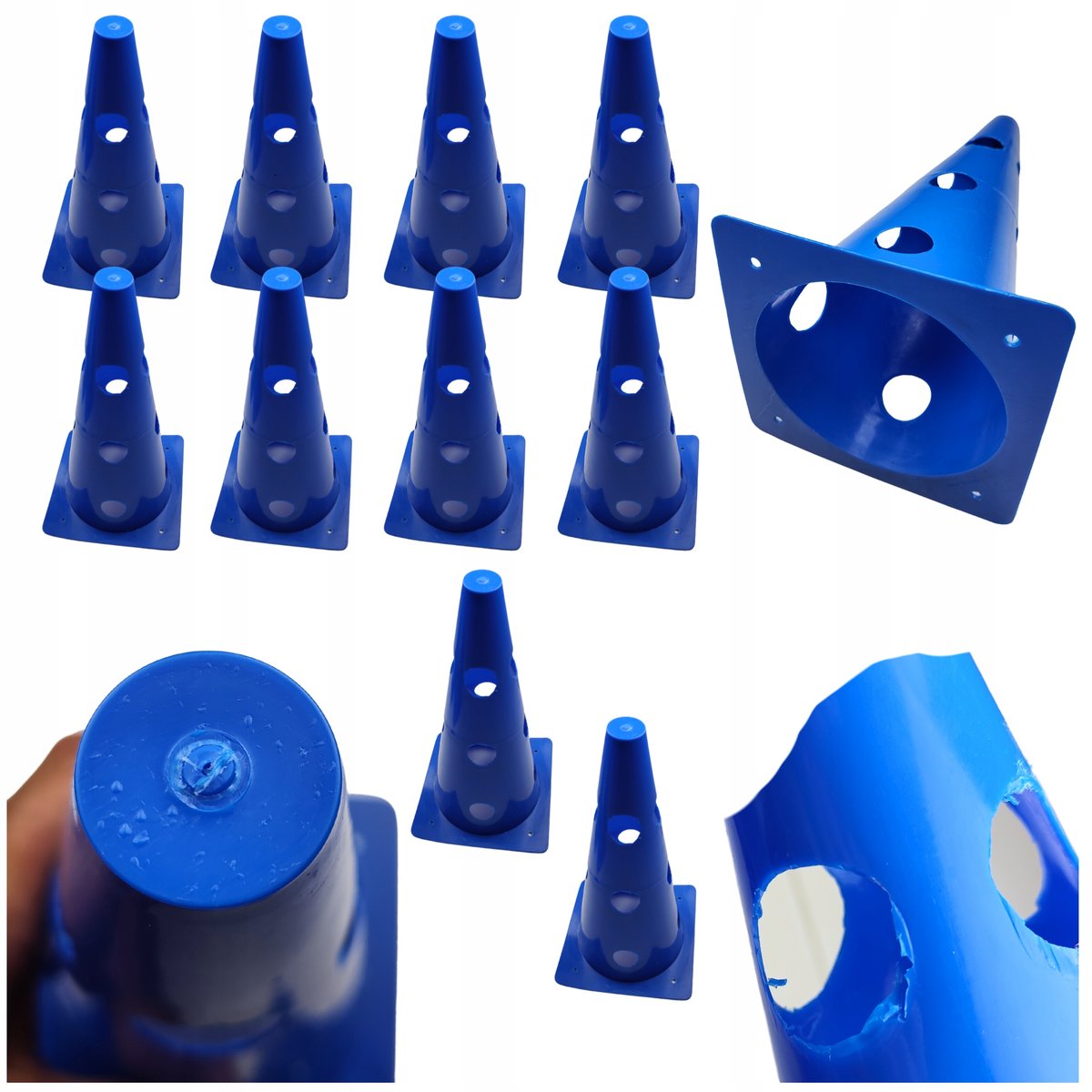 OUTLET 10x PACHOŁKI TRENINGOWE Z OTWORAMI 32cm Stożek NIEFOREMNE OTWORY