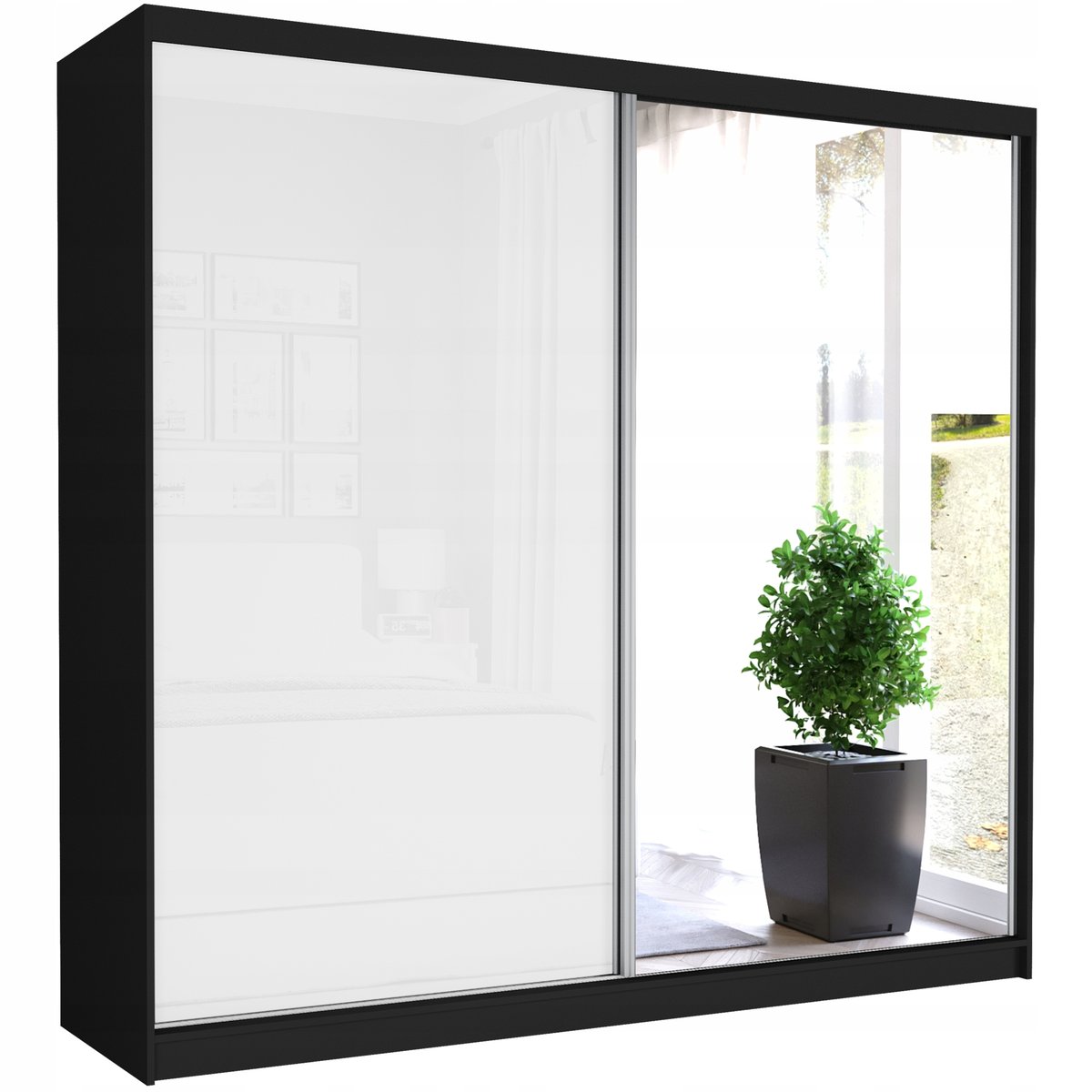 Szafa przesuwna Selvio V 233 cm z lustrem i biały półpołysk