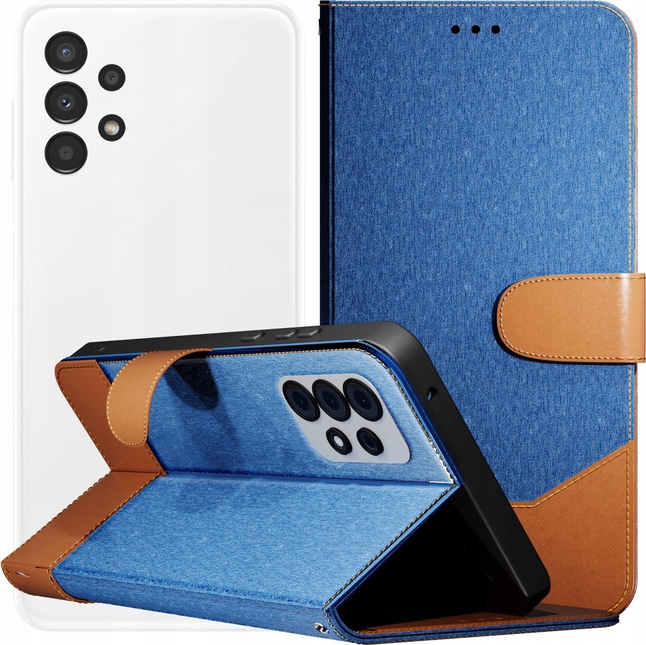 Etui z Klapką Do Samsung Galaxy A13 4G Jeans, Skórzane, Kabura Szkło 9H